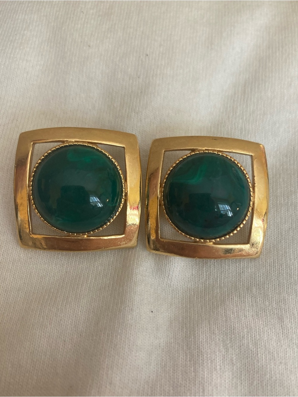 Vintage Clip On Earrings with Green Stone Cabochon